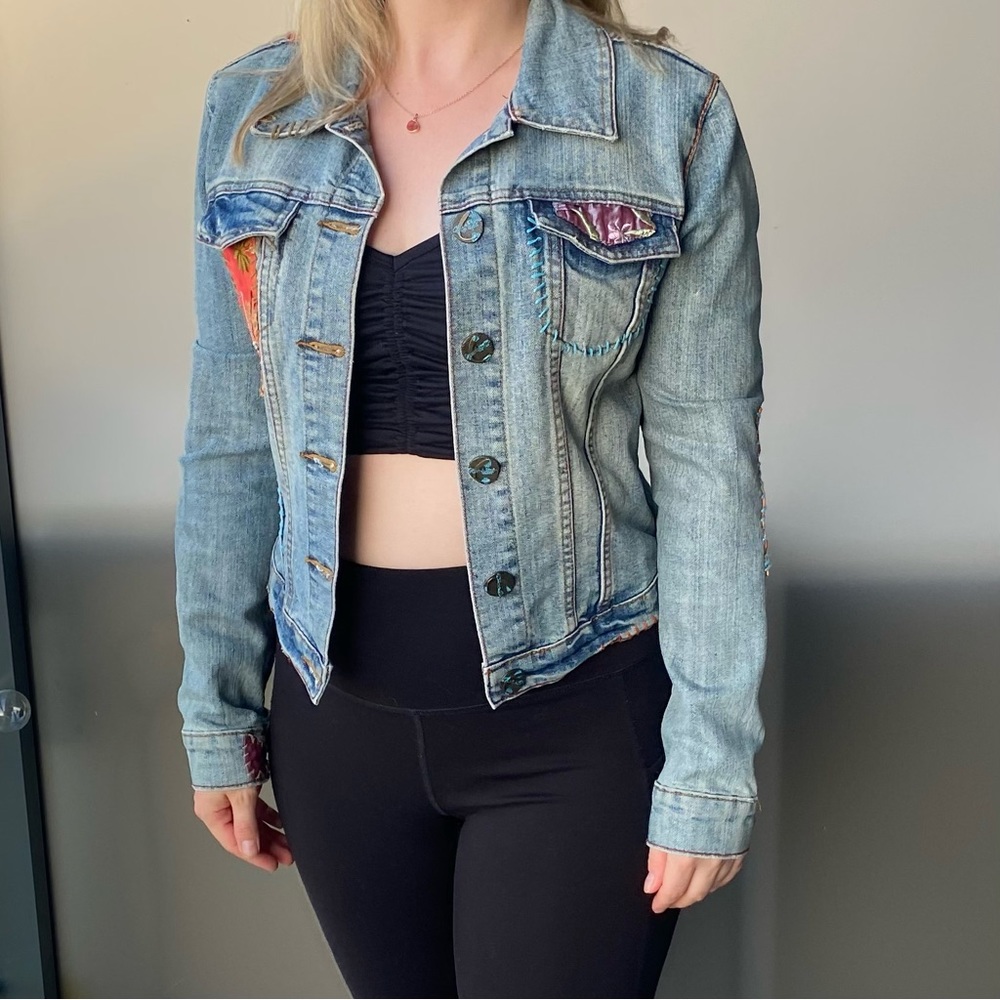 Y2K Embroidered Patchwork Denim Jacket